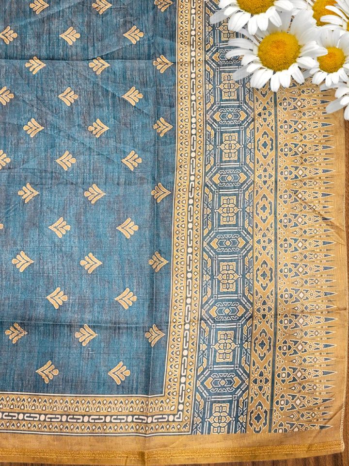 Kalamkari Print Unstitched Suit Dupatta with Mirror Embroidery & Tribal pattern