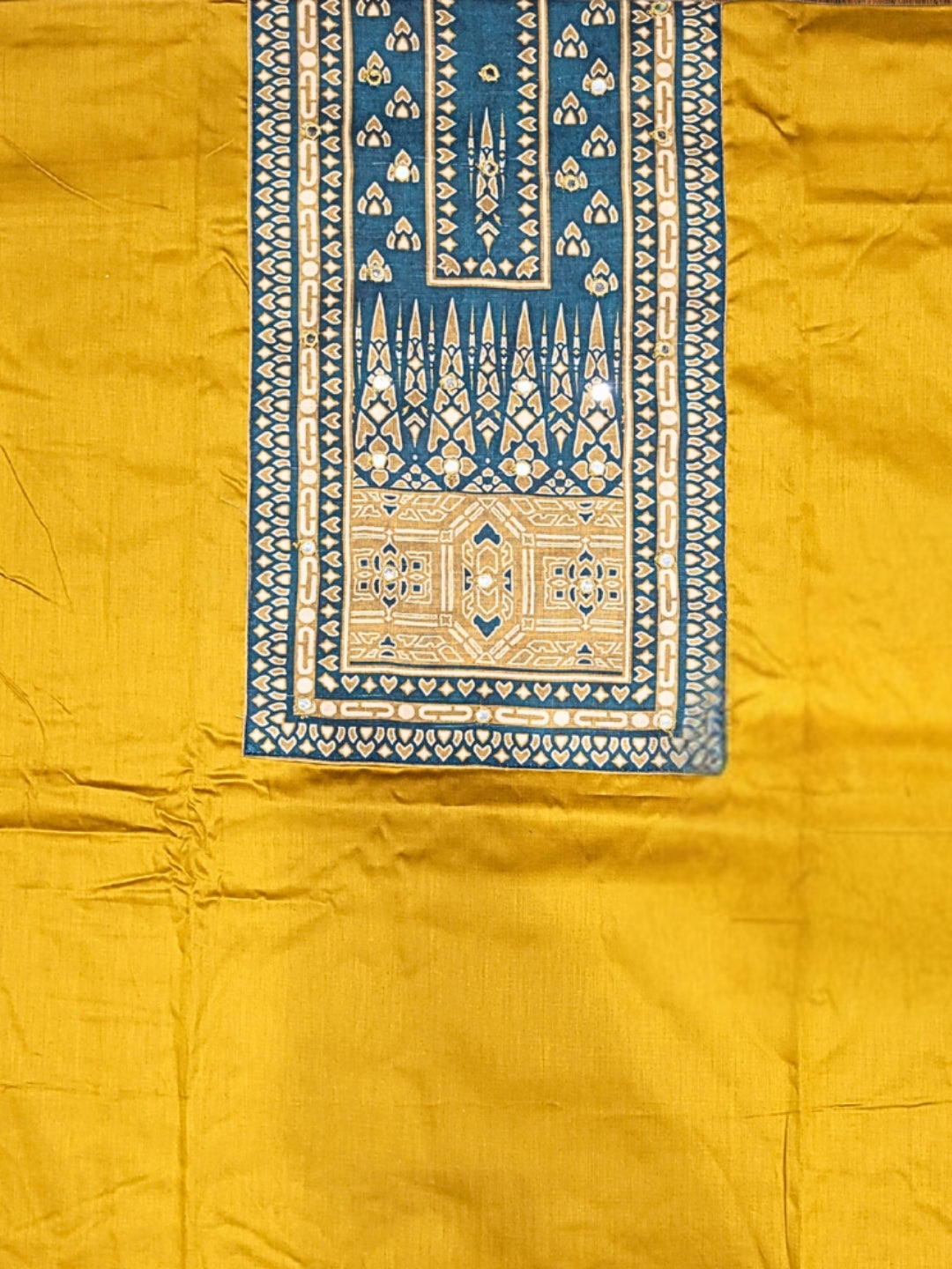 Kalamkari Print Unstitched Suit Dupatta with Mirror Embroidery & Tribal pattern
