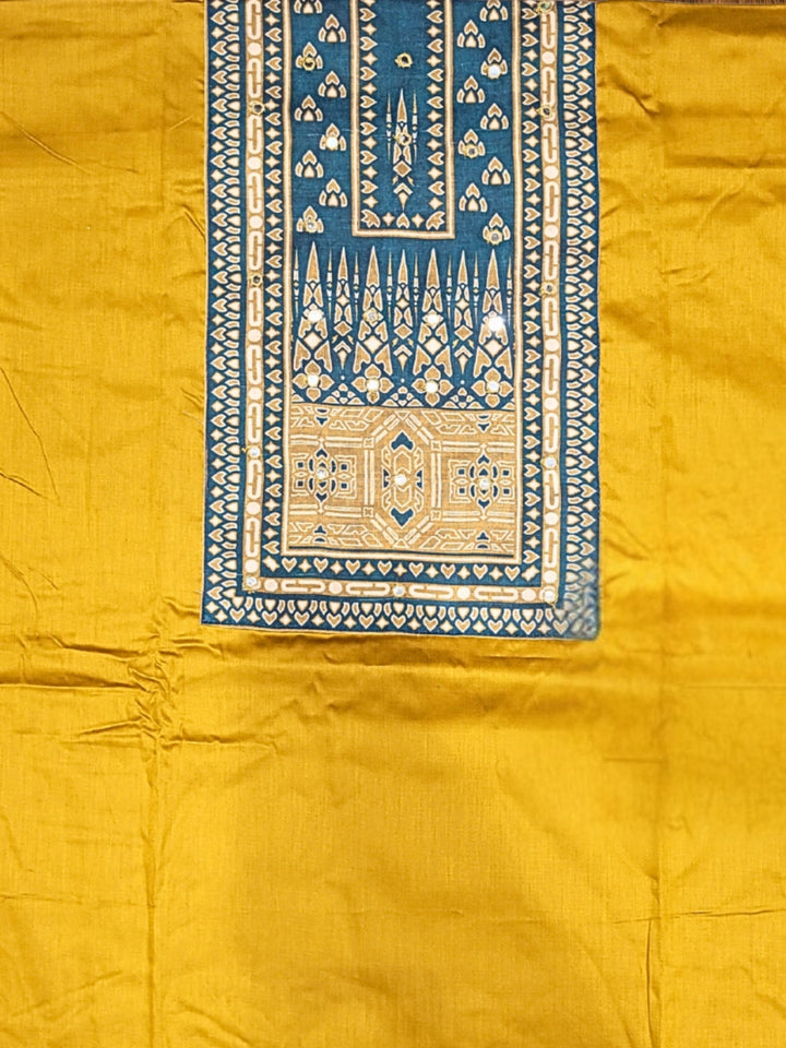 Kalamkari Print Unstitched Suit Dupatta with Mirror Embroidery & Tribal pattern