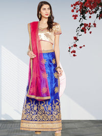 Blue & Gold  Coloured Net  Embroidered Semistiched Lehenga Choli With Dupatta
