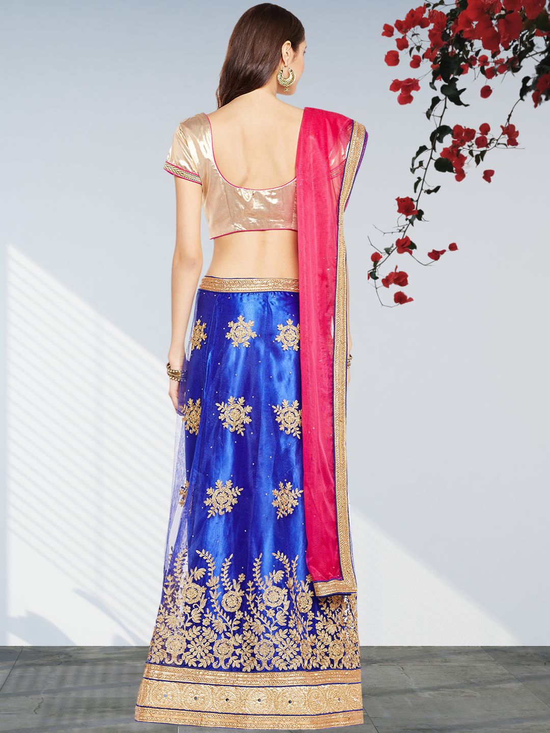 Blue & Gold  Coloured Net  Embroidered Semistiched Lehenga Choli With Dupatta