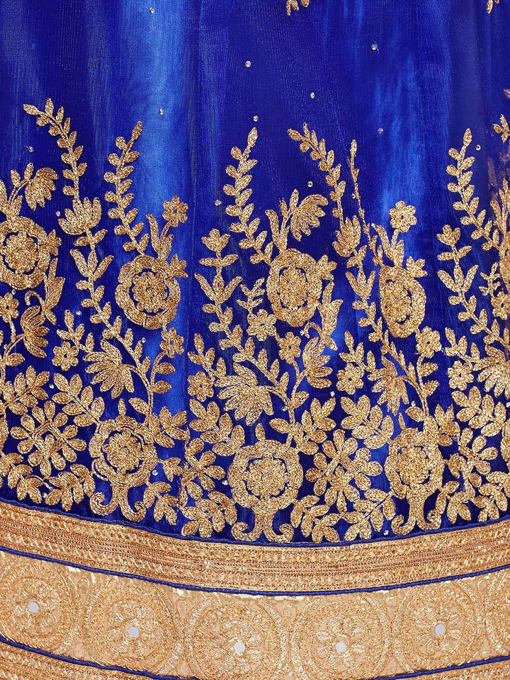 Blue & Gold  Coloured Net  Embroidered Semistiched Lehenga Choli With Dupatta