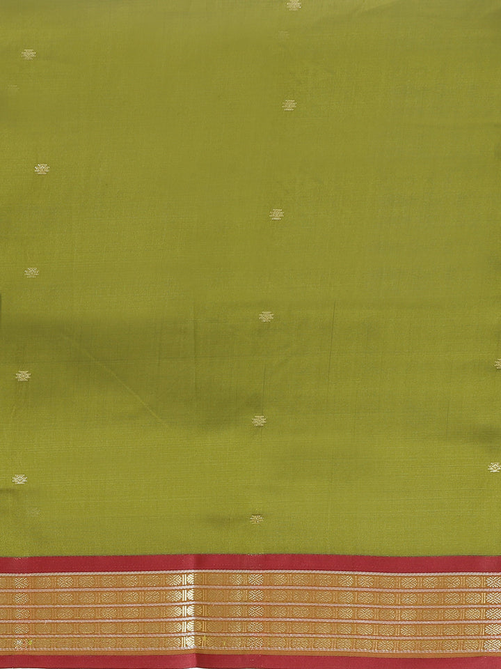 Kanjiwaram Dupion Silk saree with Zari Weaving Contrast Border and Rich Temple Pallu