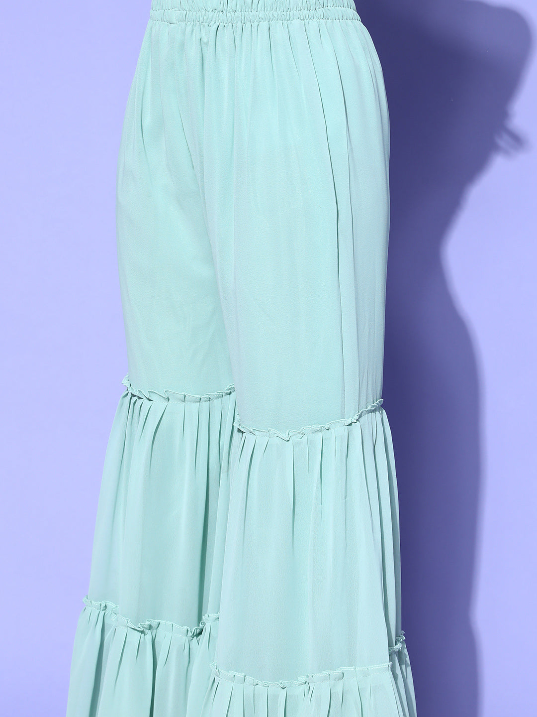 Dusty Blue Floral Peplum Kurta Sharara Set with Gold laces