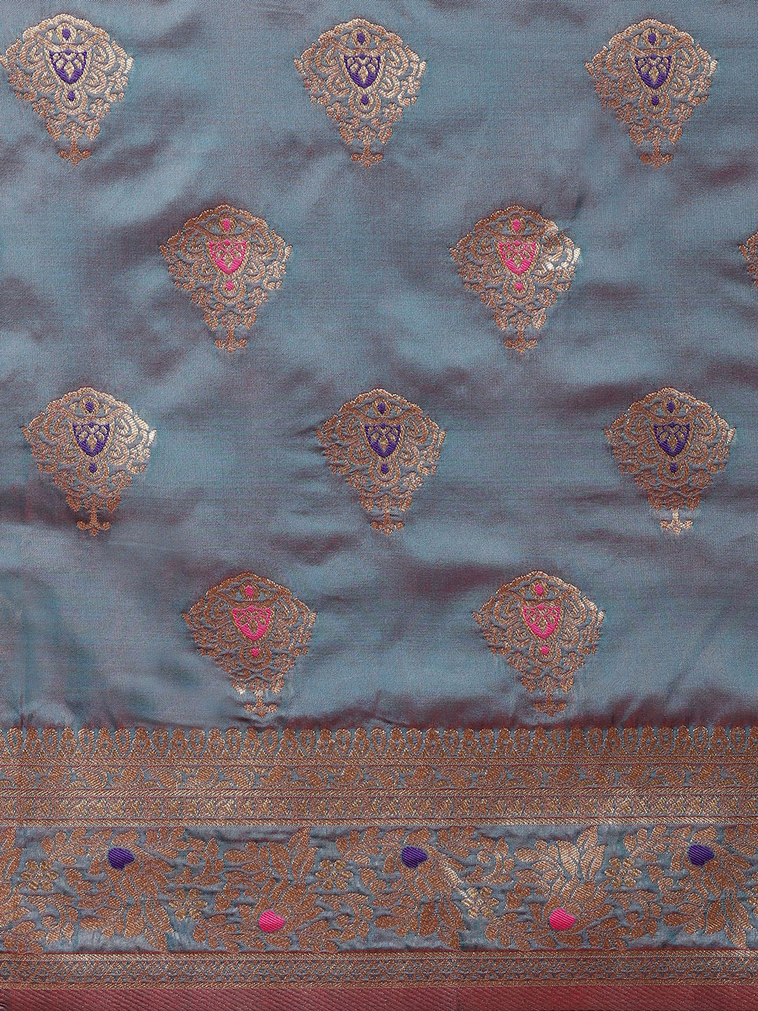 Banarasi Handloom Silk Saree with Floral Meenakari and Jhalar