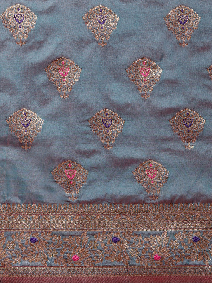 Banarasi Handloom Silk Saree with Floral Meenakari and Jhalar