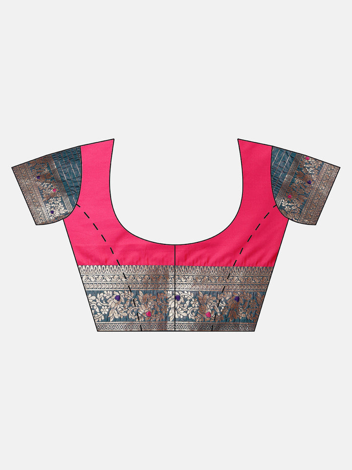 Banarasi Handloom Silk Saree with Floral Meenakari and Jhalar