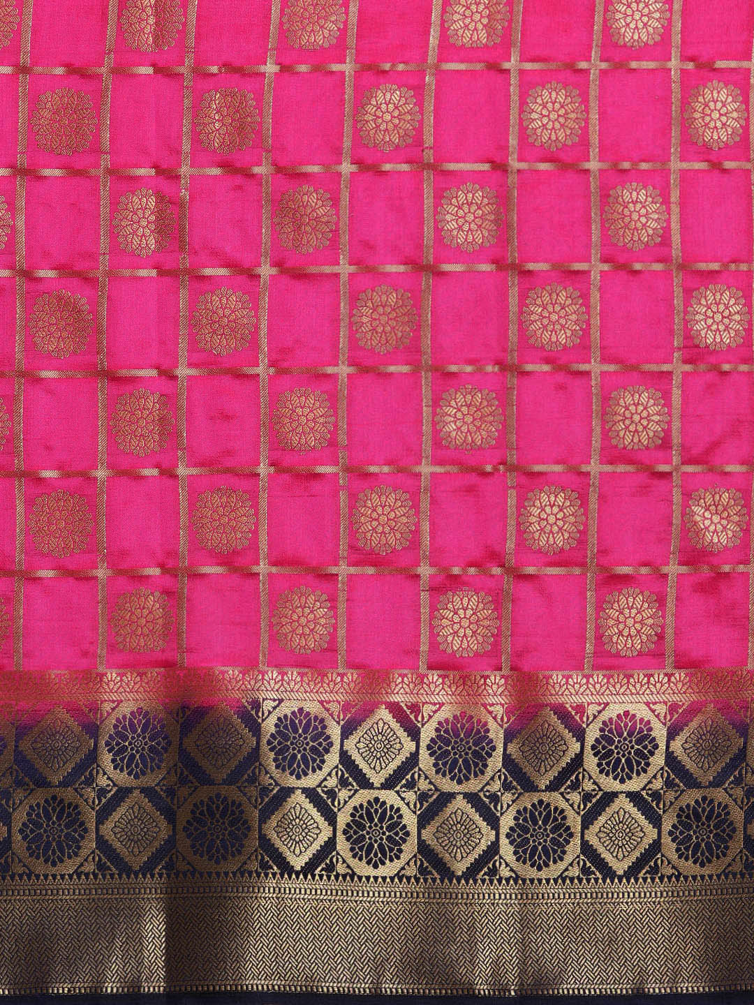 Checked Gharchola Pattern Banarasi Saree with Gold Zari Weaving