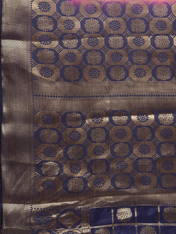Checked Gharchola Pattern Banarasi Saree with Gold Zari Weaving