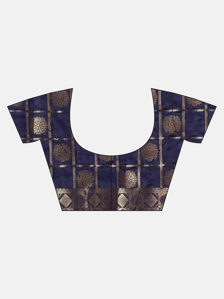 Checked Gharchola Pattern Banarasi Saree with Gold Zari Weaving