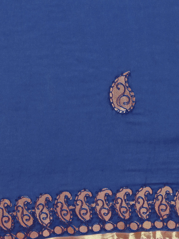 Resham Embroidered Chiffon Saree With Gotta Patti Paisley Motifs