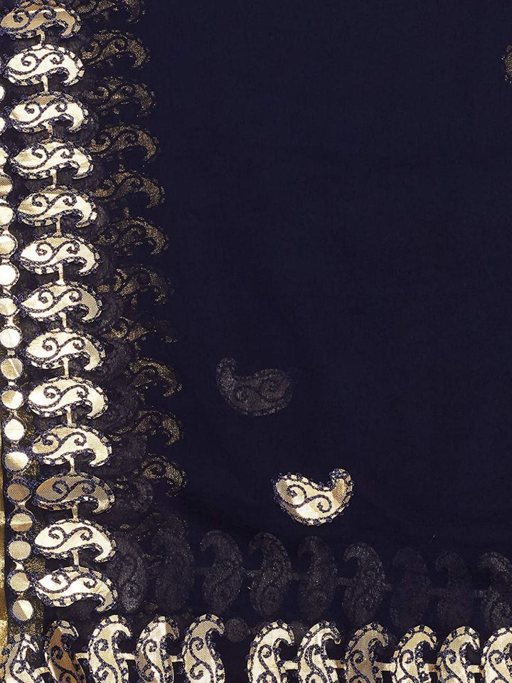 Resham and Gotta Patti Embroidered Chiffon Navy Blue Saree