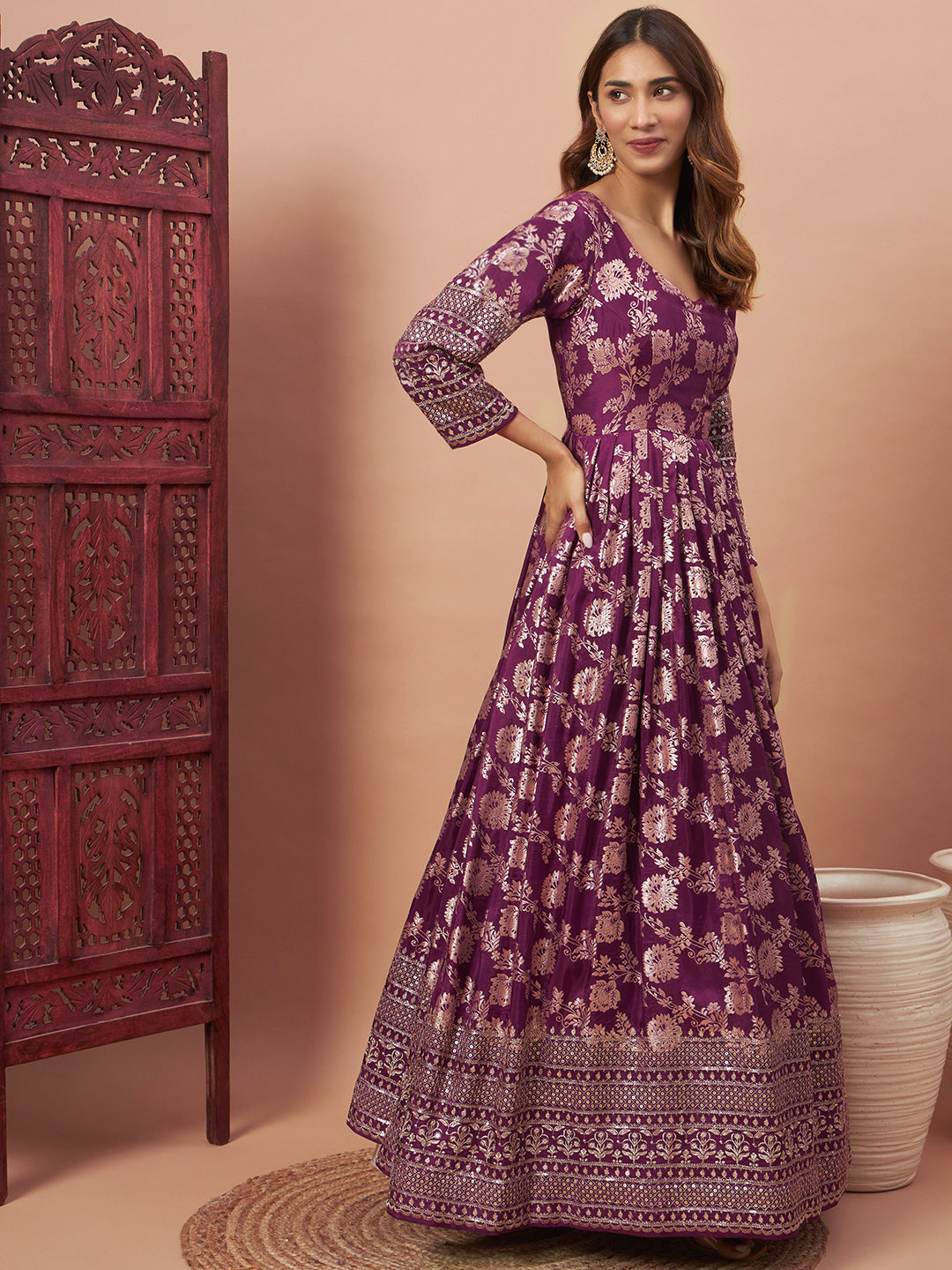 purple banarasi dress Purple Banarasi Suit with Golden Brocade and Embroidered Dupatta| Indian ,Pakistani, Afghani ,Turkish ,Bollywood