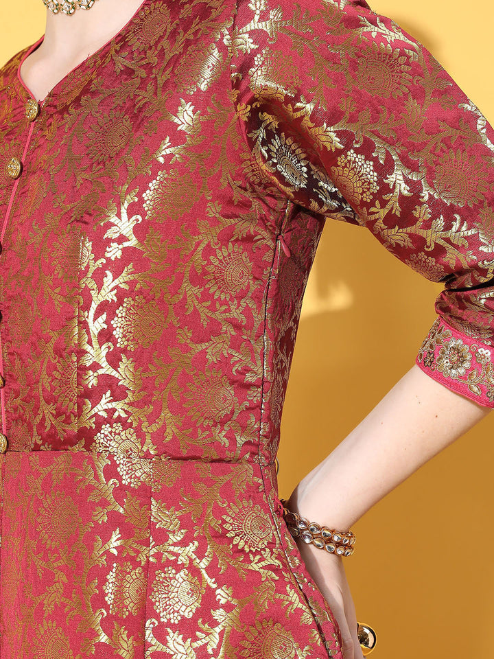 Made to Measure Maroon Banarasi Brocade Long Anarkali Gown
