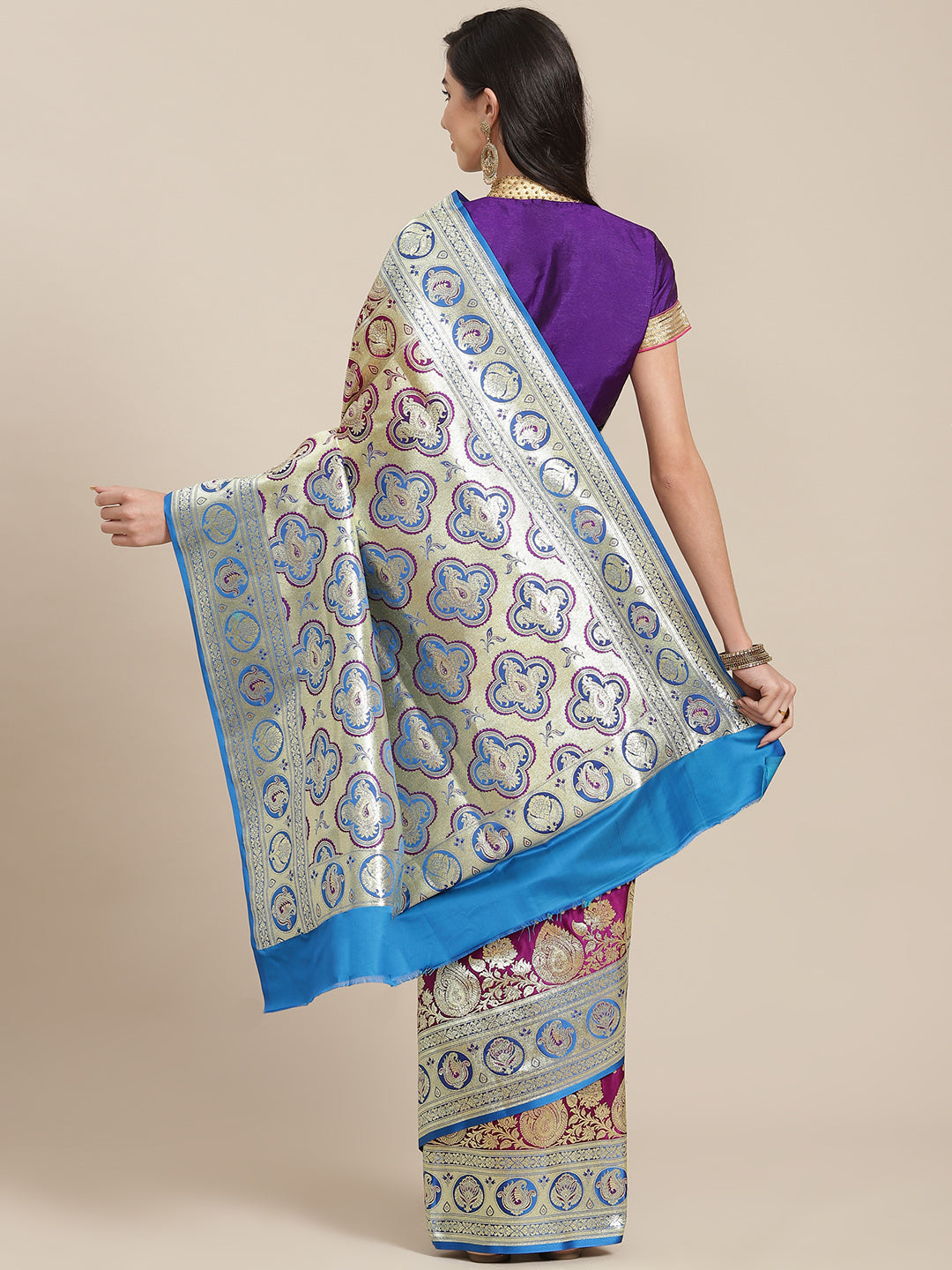 Burgundy Handloom Silk Saree With Embellished Heavy Zari Weaves