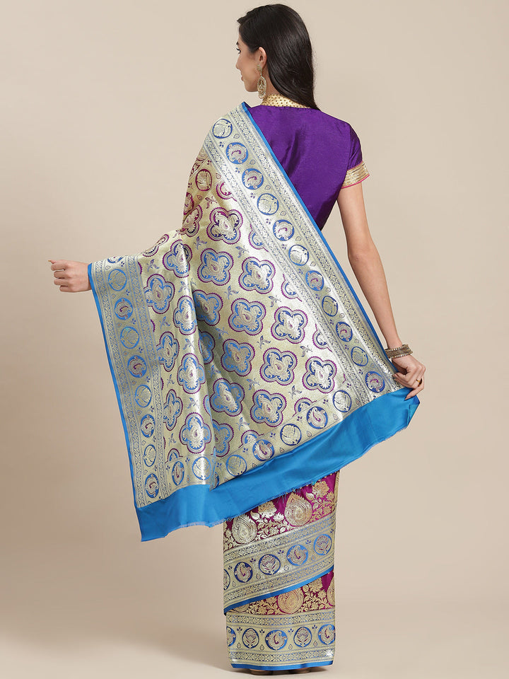 Burgundy Handloom Silk Saree With Embellished Heavy Zari Weaves
