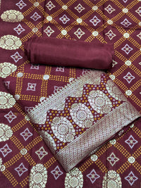 Bandhani Tye-Dye Print Dress Material with Zari Weaviing and Gharchola pattern