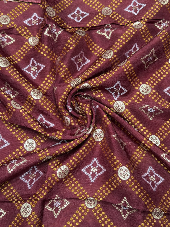 Bandhani Tye-Dye Print Dress Material with Zari Weaviing and Gharchola pattern