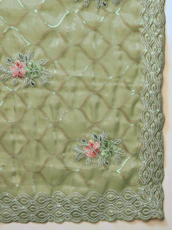 Floral Sequence Embellished Saree with Cutwork Border