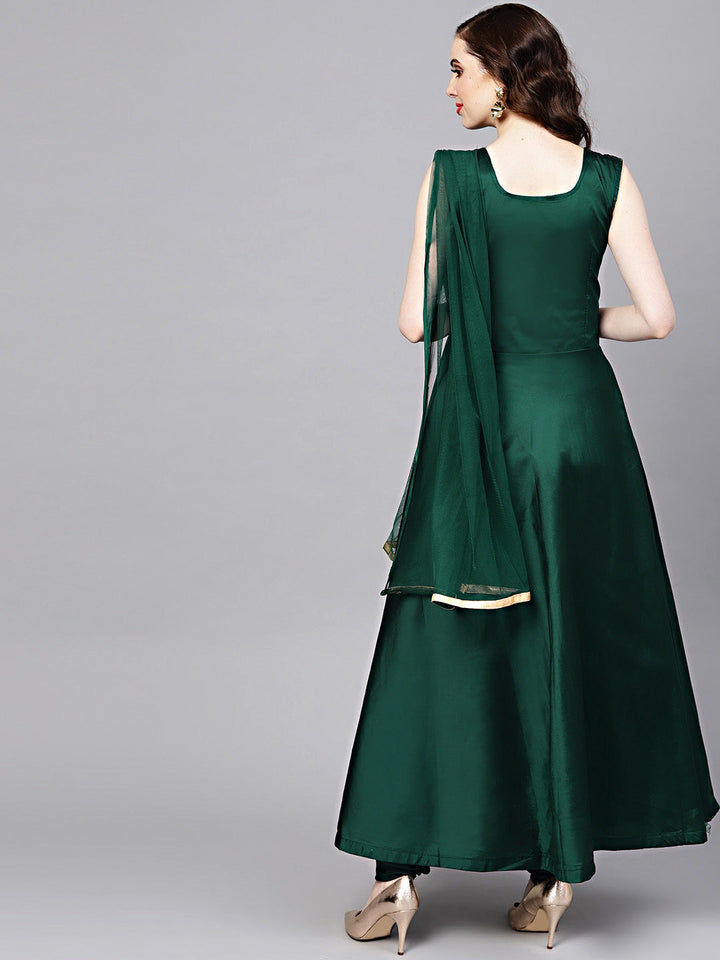 Jewelled Neckline Silk Floor Length Flared Suit