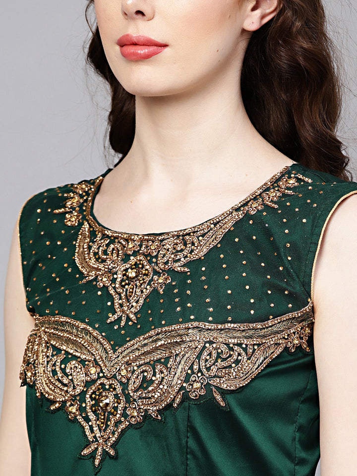 Jewelled Neckline Silk Floor Length Flared Suit