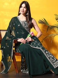 Bottle Green Pleated Front Slit Kurta Palazzo Set