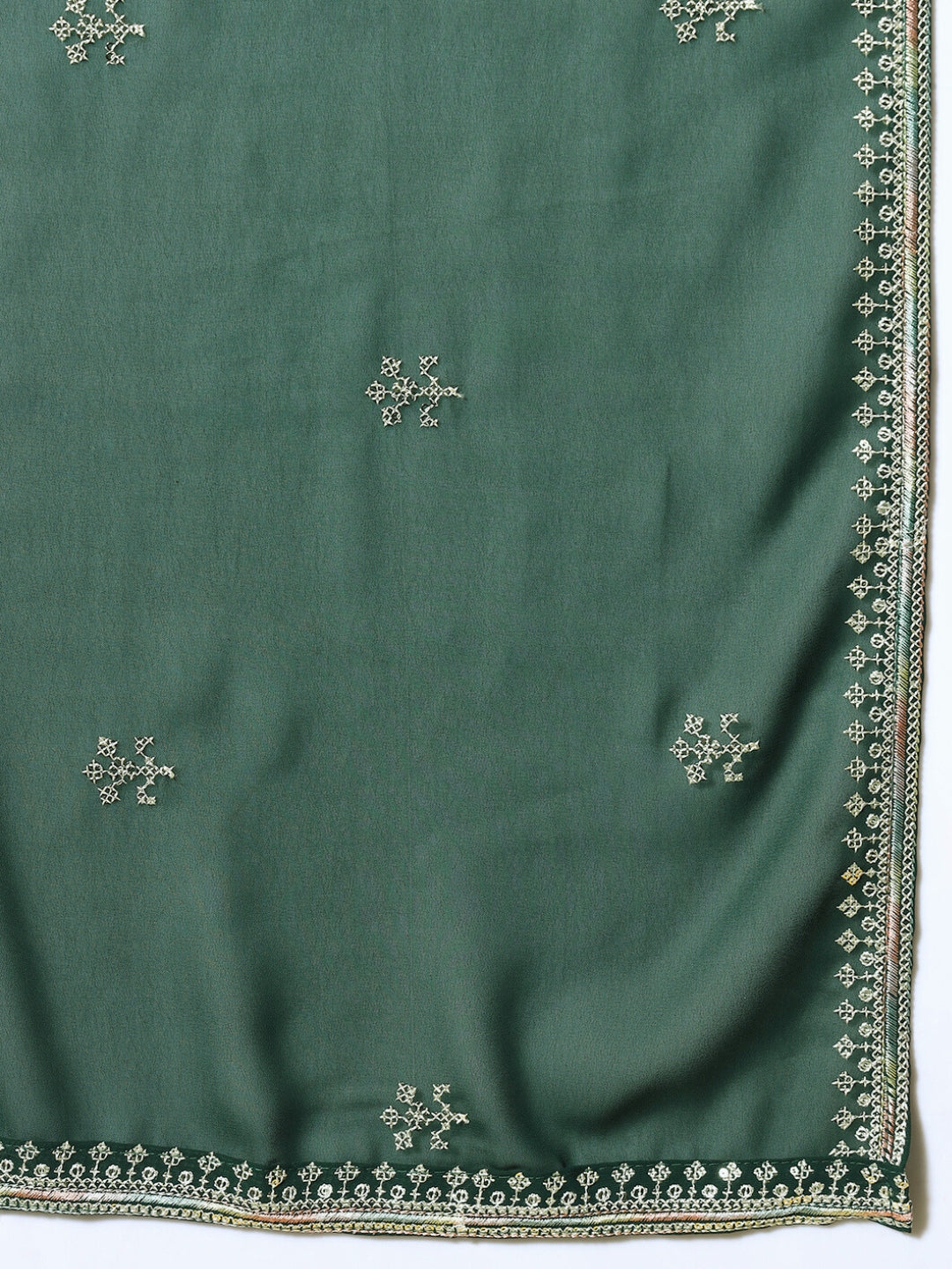Bottle Green Pleated Front Slit Kurta Palazzo Set