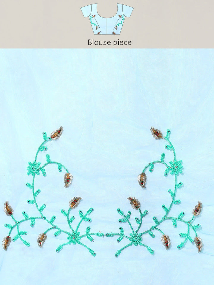 Embellished Summer Net Saree with Pleated Border & Resham Embroidery