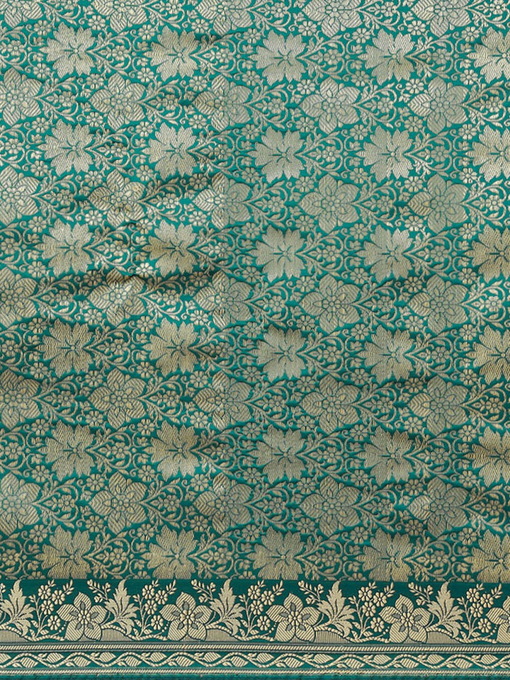 Teal Resham & Thread Woven Banarasi Silk Saree