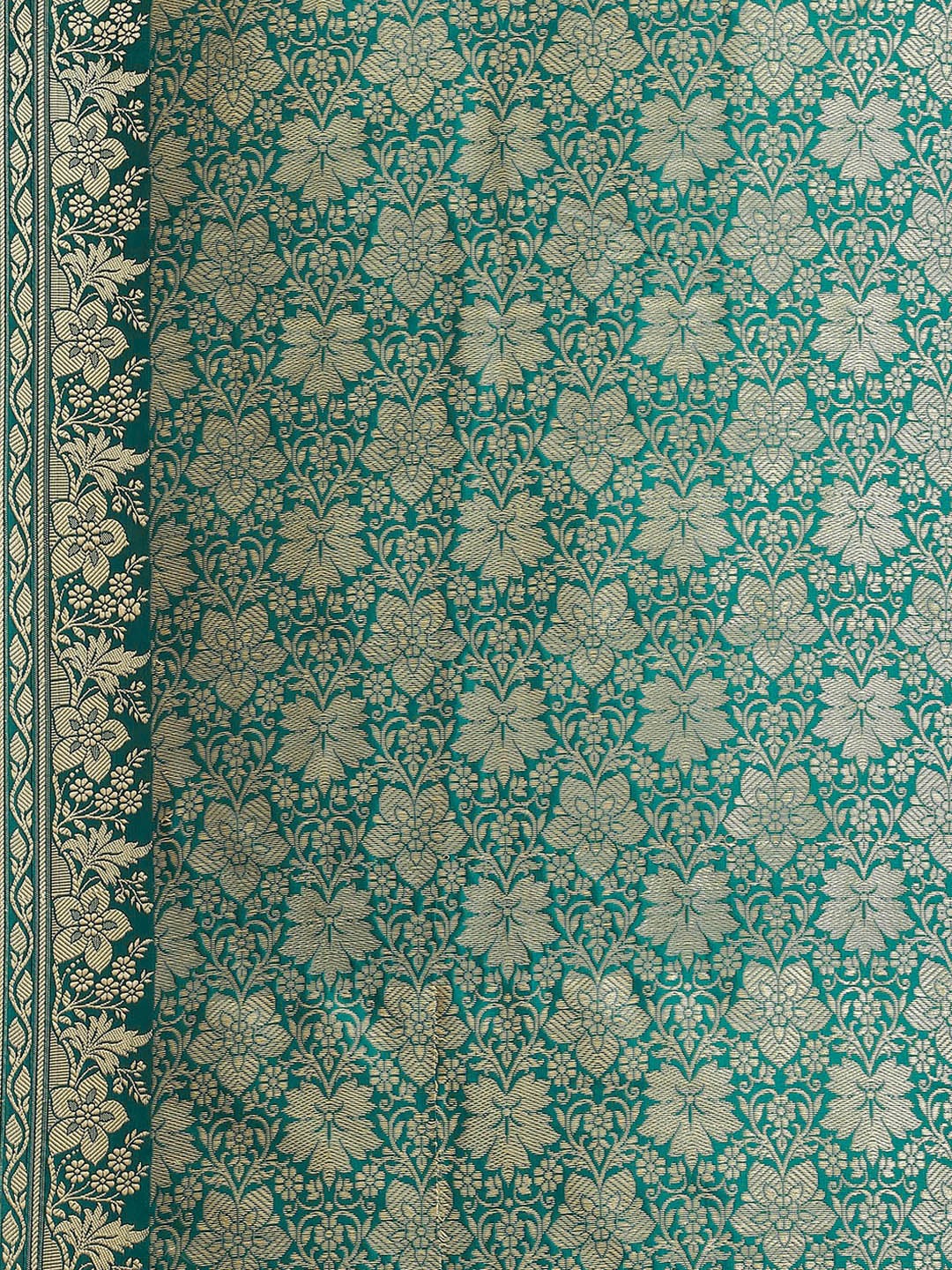 Teal Resham & Thread Woven Banarasi Silk Saree