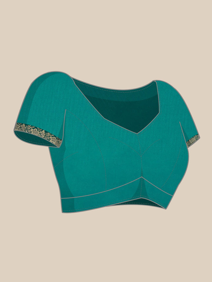 Teal Resham & Thread Woven Banarasi Silk Saree