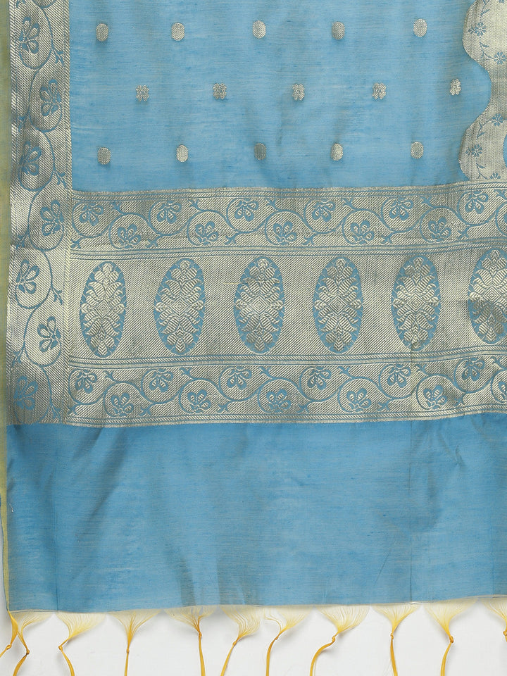 Handloom Chanderi Dress Material with Resham Weave Paisley Pattern & Banarasi Dupatta
