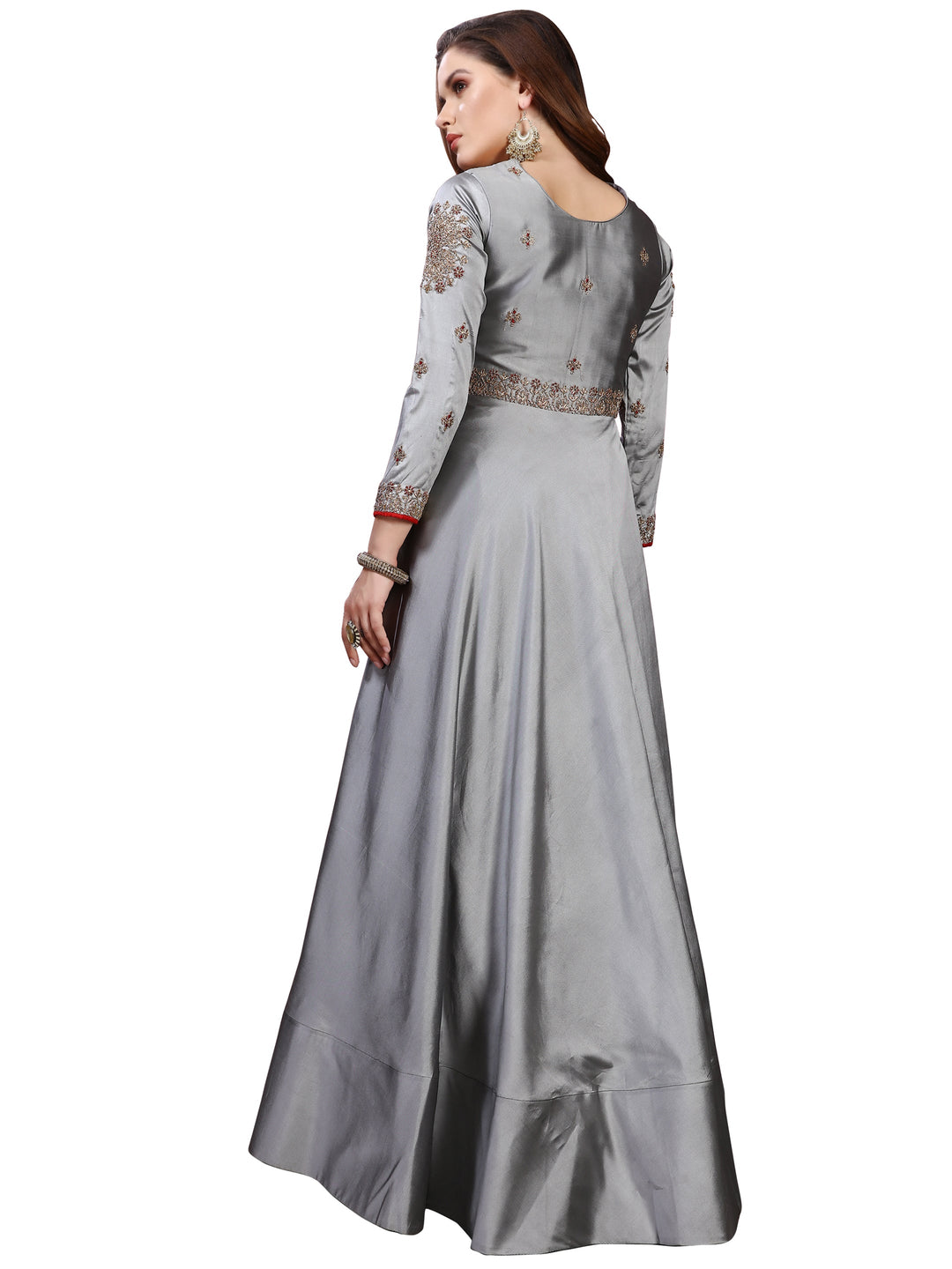 Embellished Gown with Zari and Resham Jeweled Pattern Neckline