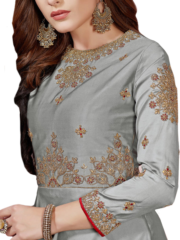 Embellished Gown with Zari and Resham Jeweled Pattern Neckline
