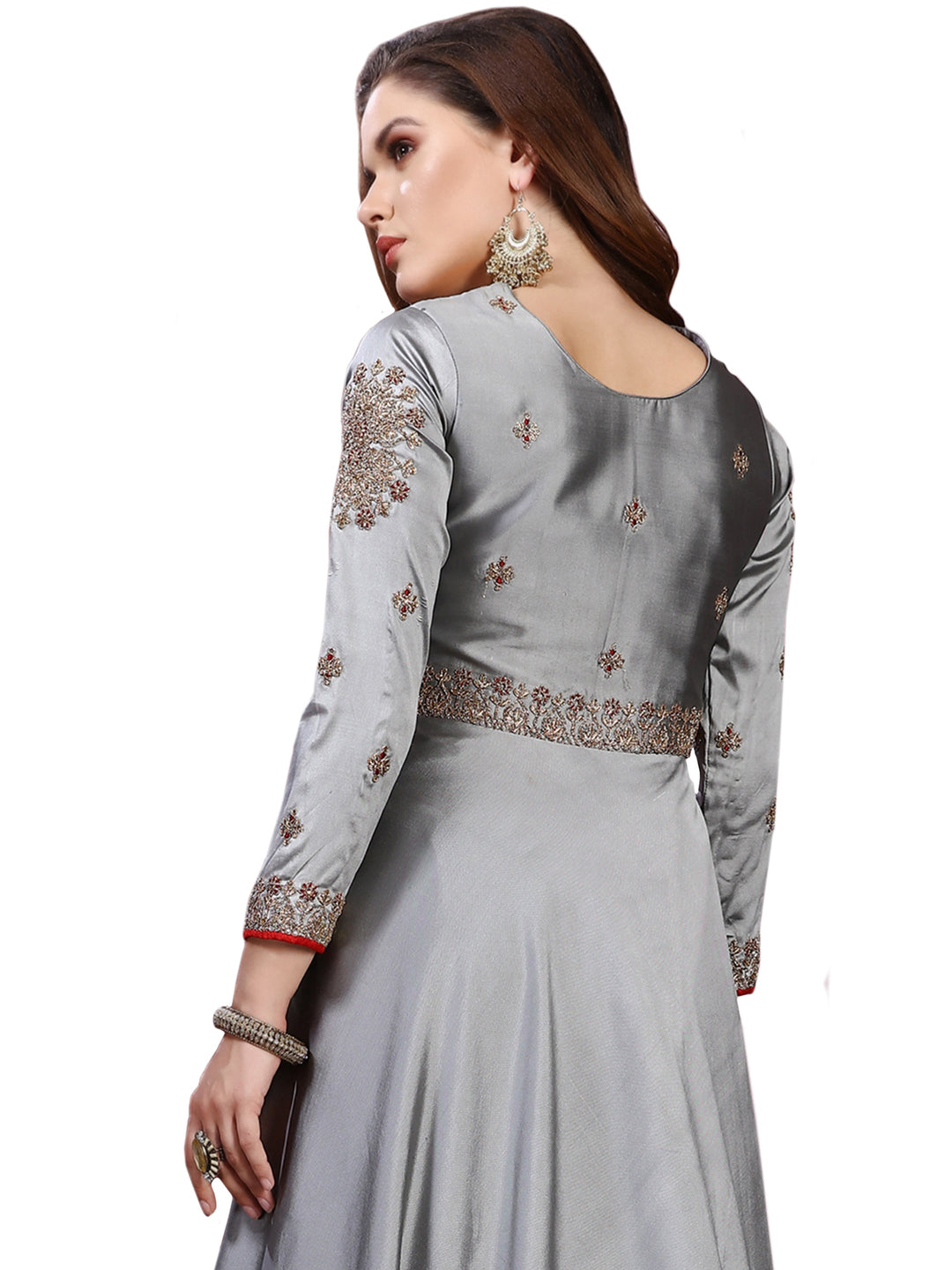 Embellished Gown with Zari and Resham Jeweled Pattern Neckline