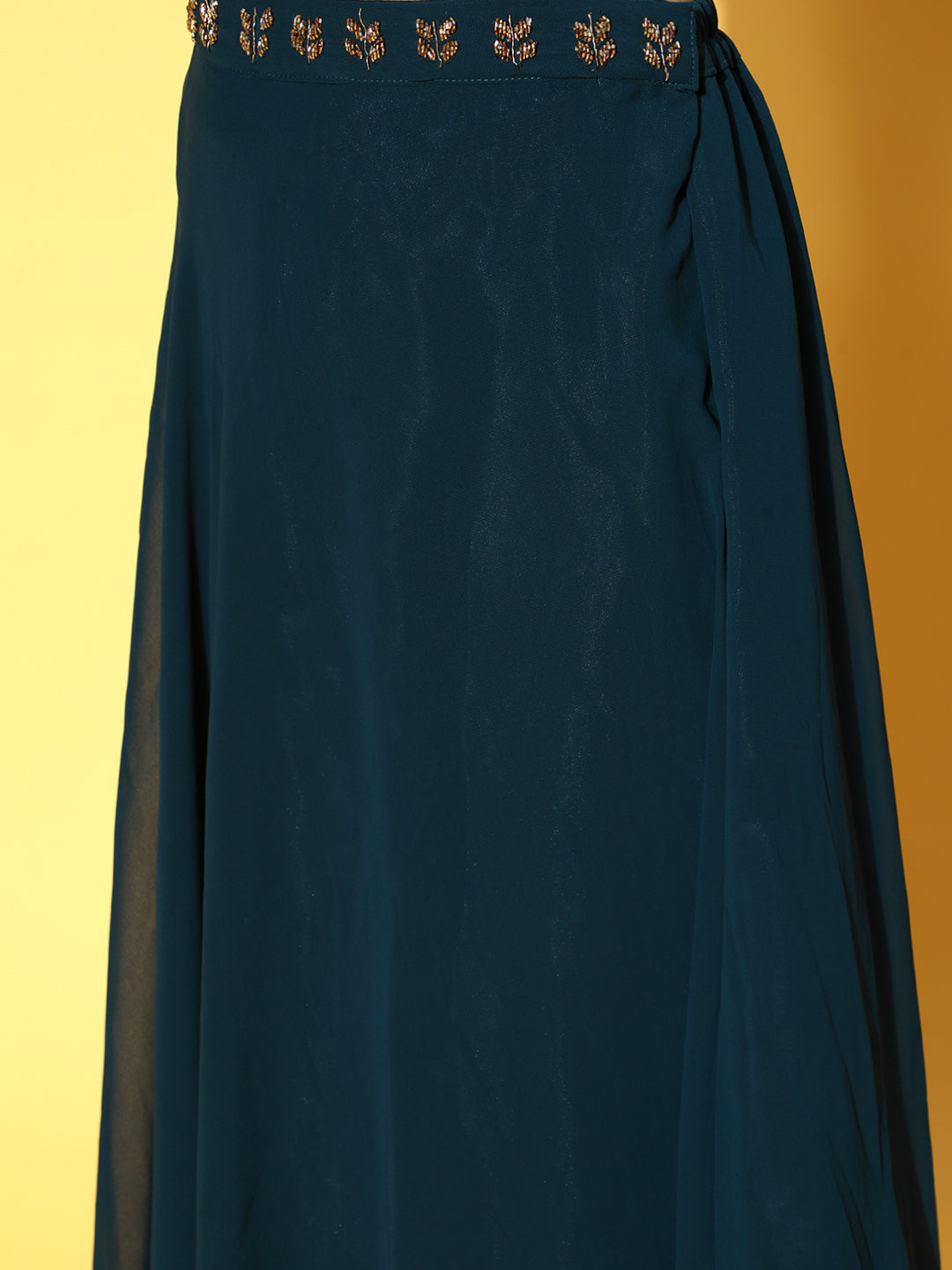 Teal Cutdana Embellished High Low Top with Flared Skirt & Dupatta