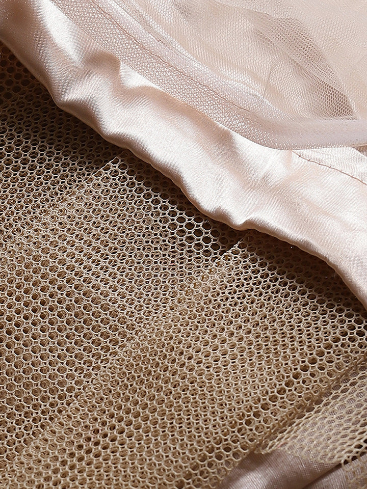 Peach Floral Resham Embroidered Cocktail Net Gown With Frills & Net Dupatta