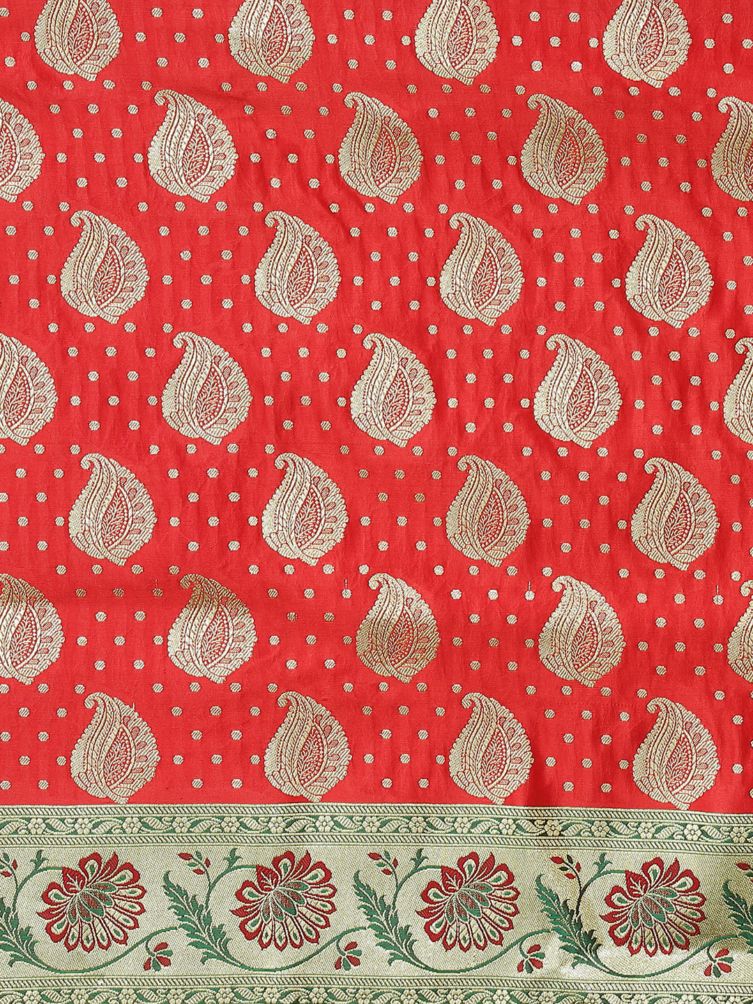 Red Kanjeevaram Wedding Silk Saree With Traditional Zari Ambi Motifs