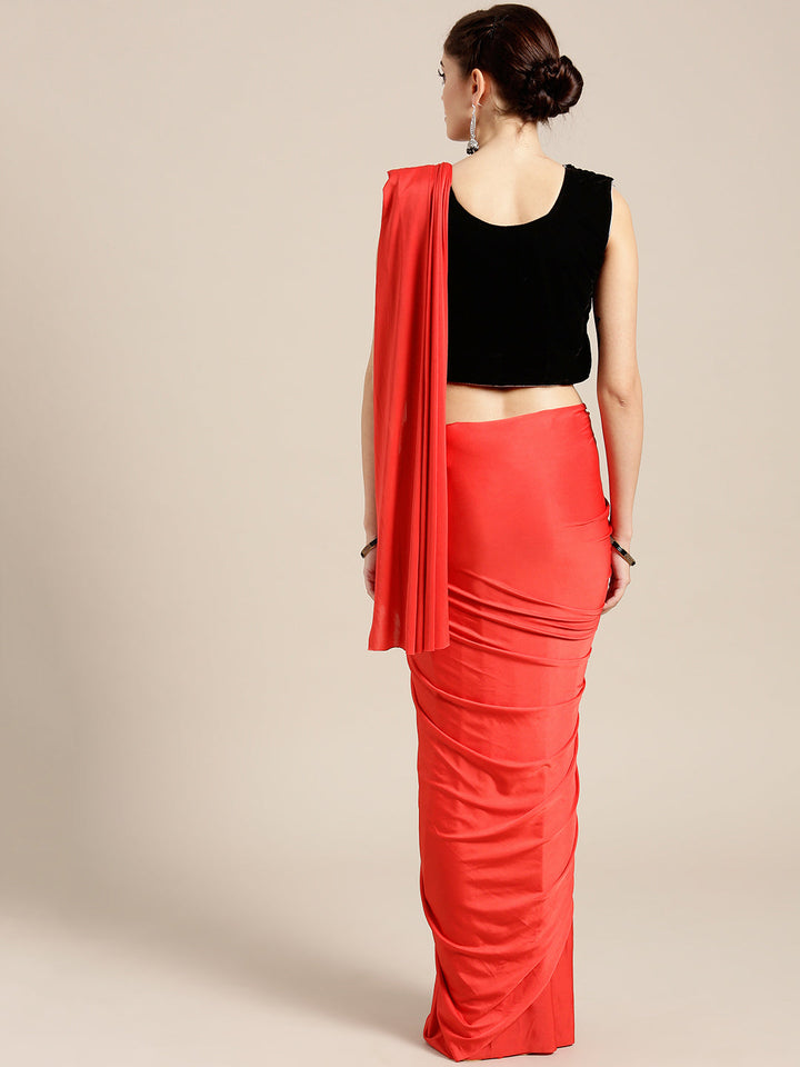 Draped Ruffled Pre-stitched Saree with Velvet Sequin Embellished Crop Top Blouse