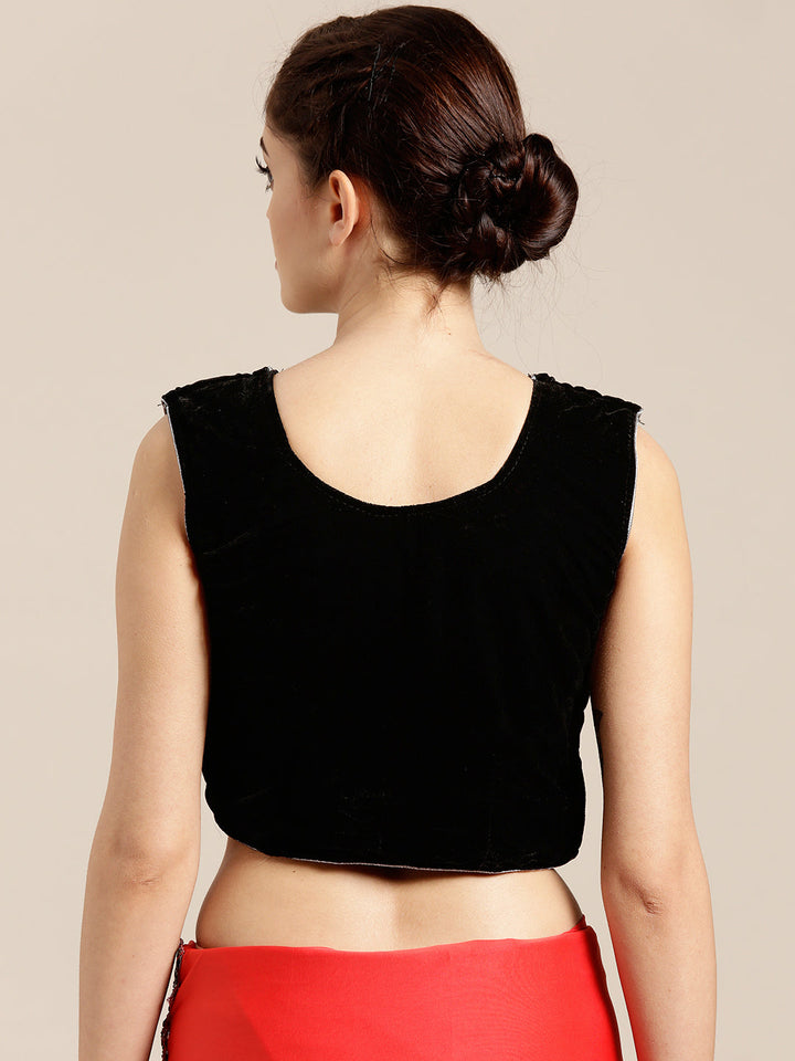 Draped Ruffled Pre-stitched Saree with Velvet Sequin Embellished Crop Top Blouse