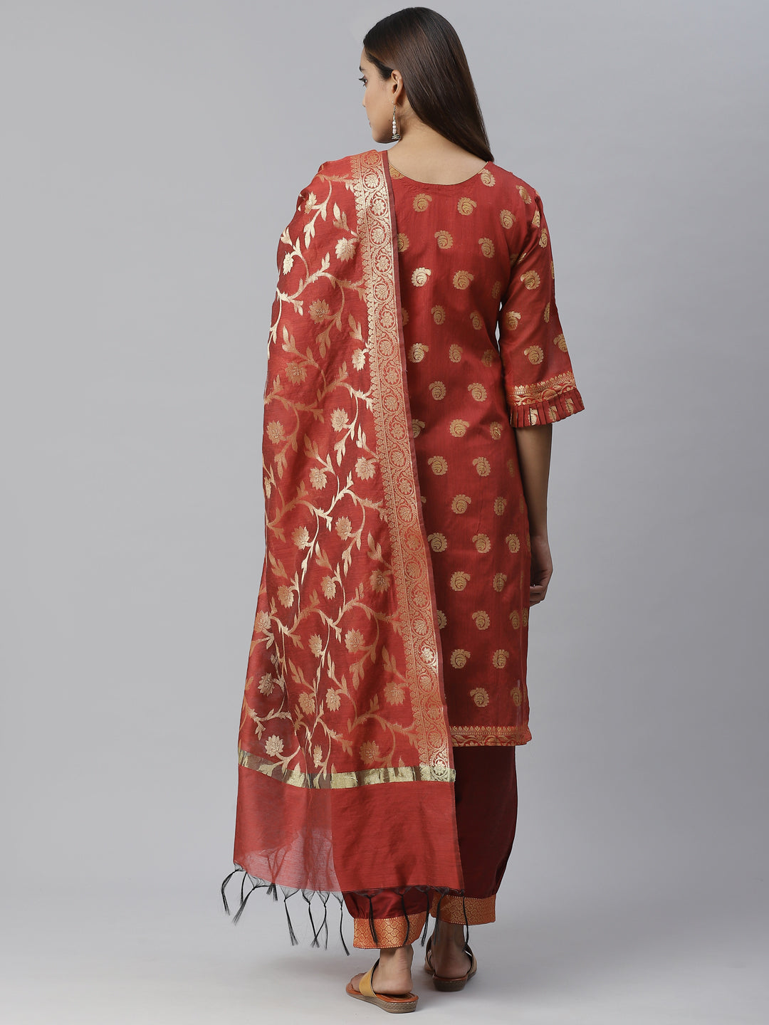 Banarasi Kurta Set with Zari meenakari Mughal Inspired weaving and Handloom dupatta