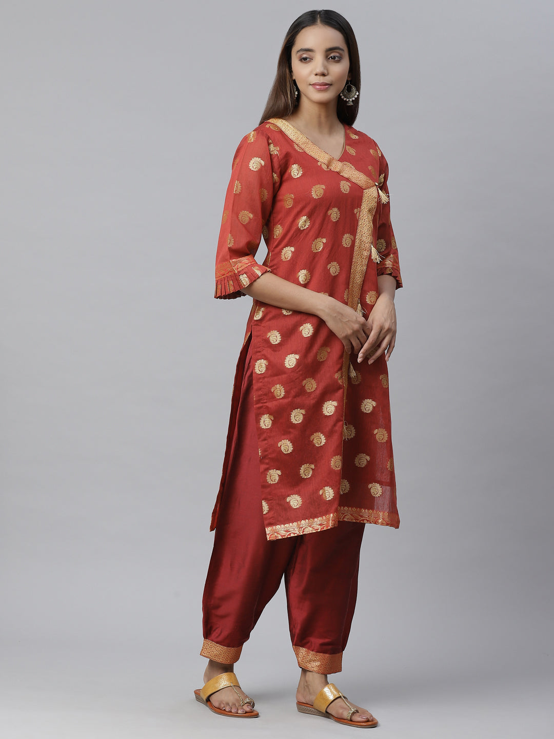 Banarasi Dress Material with Zari meenakari Mughal Inspired weaving and Handloom dupatta