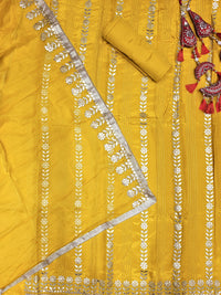 Chhabra 555 Gota Patti & Reshham Embroidered  Punjabi Suit Dupatta with Striped Floral Pattern