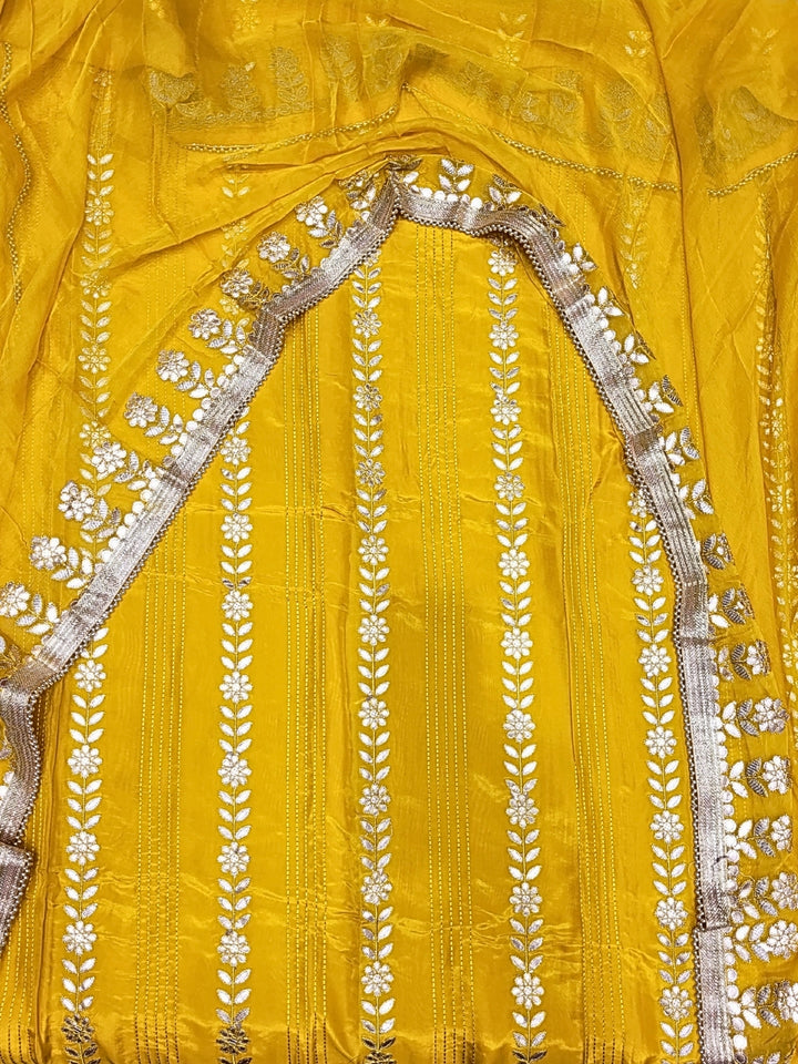 Gota Patti & Resham Embroidered Punjabi Suit Dupatta with Striped Floral Pattern