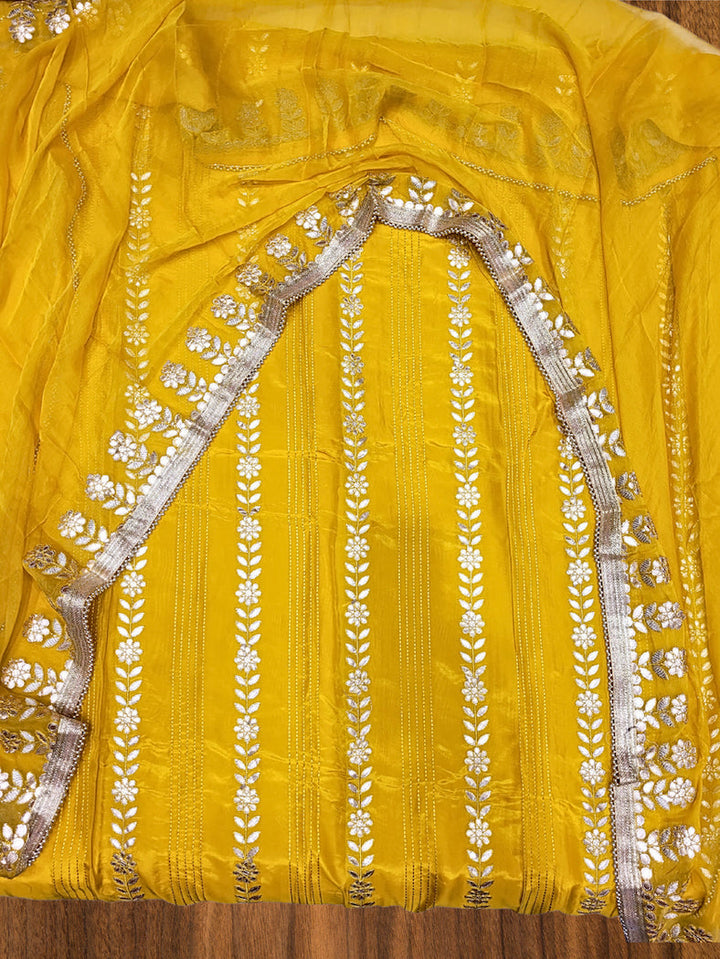 Gota Patti & Reshham Embroidered  Punjabi Suit Dupatta with Striped Floral Pattern
