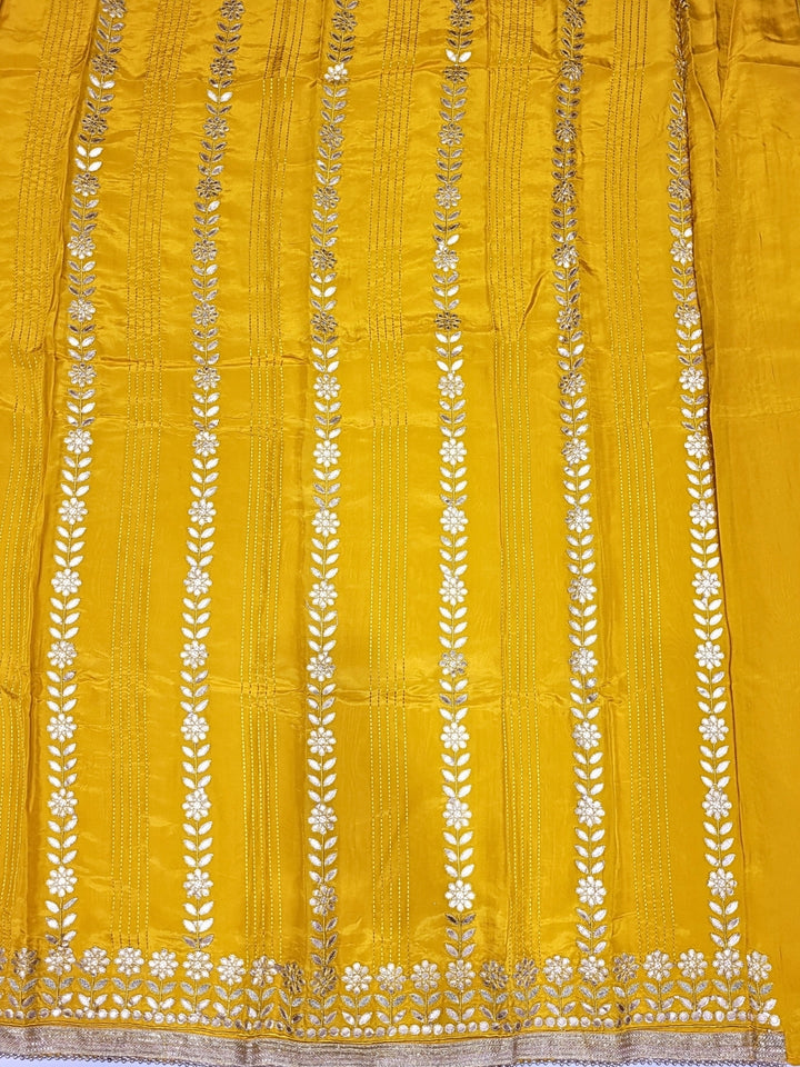 Gota Patti & Resham Embroidered Punjabi Suit Dupatta with Striped Floral Pattern