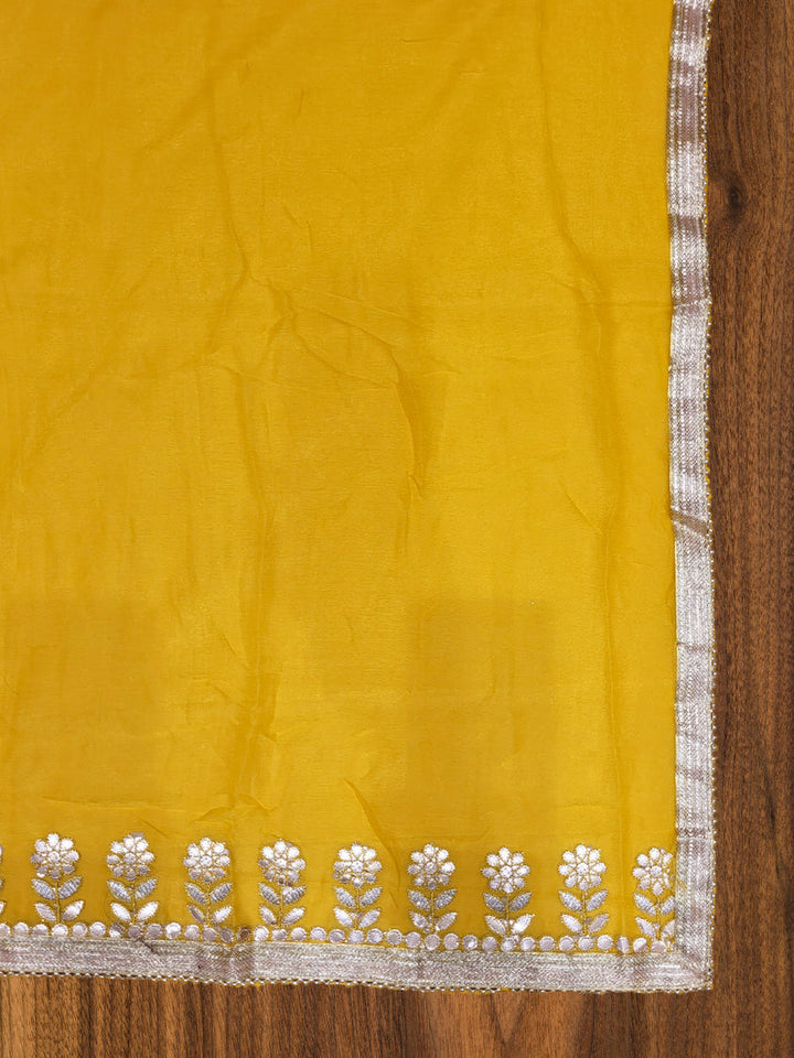 Gota Patti & Reshham Embroidered  Punjabi Suit Dupatta with Striped Floral Pattern