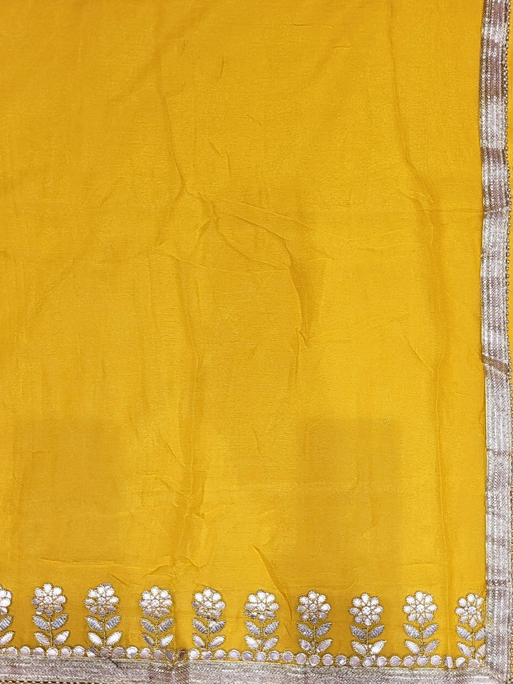 Gota Patti & Resham Embroidered Punjabi Suit Dupatta with Striped Floral Pattern