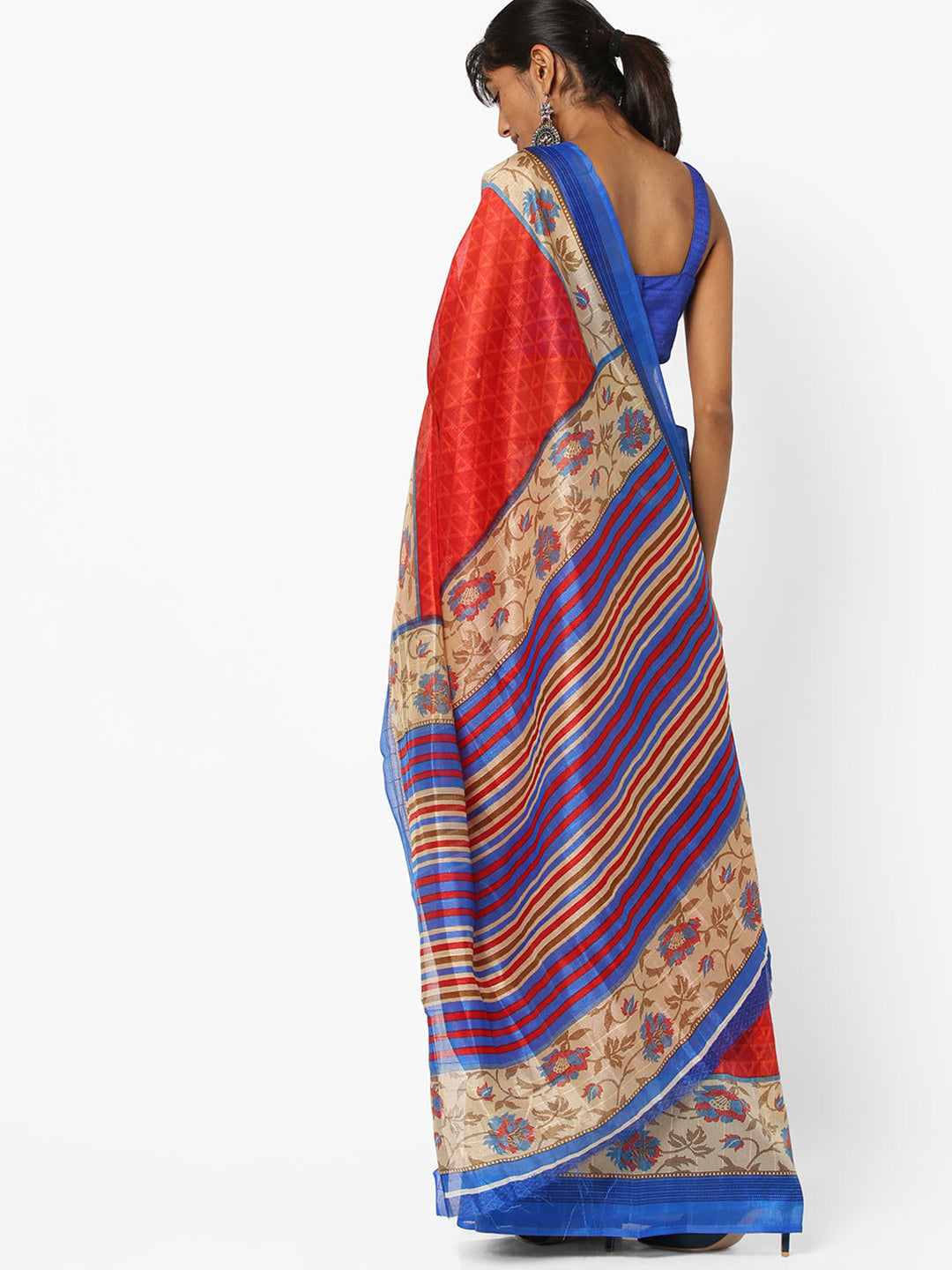 Red & Blue Coloured Cotton Silk Printed Saree