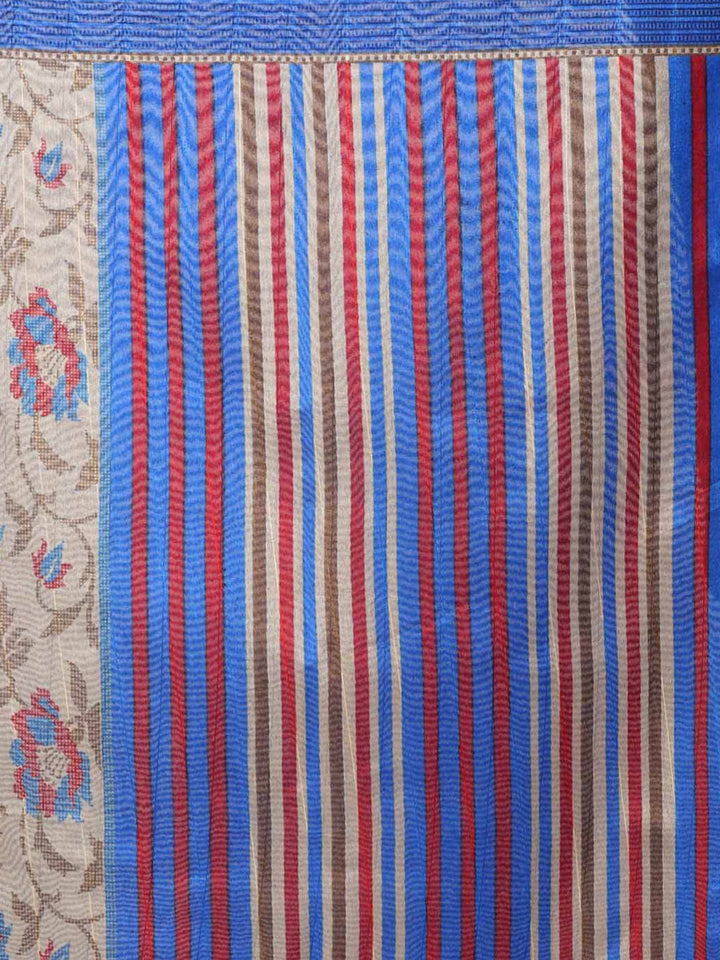 Red & Blue Coloured Cotton Silk Printed Saree